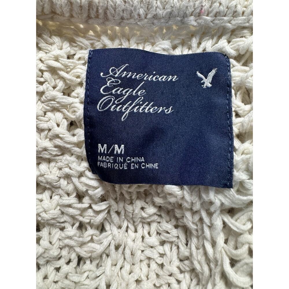 American Eagle Womens Ivory Open Knit Sweater Slouchy Boho Minimalist Y2K Sz M - Picture 5 of 6